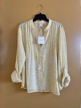Zac & Rachel Women's 3/4 Sleeve Linen-Like Blouse with Henley Collar